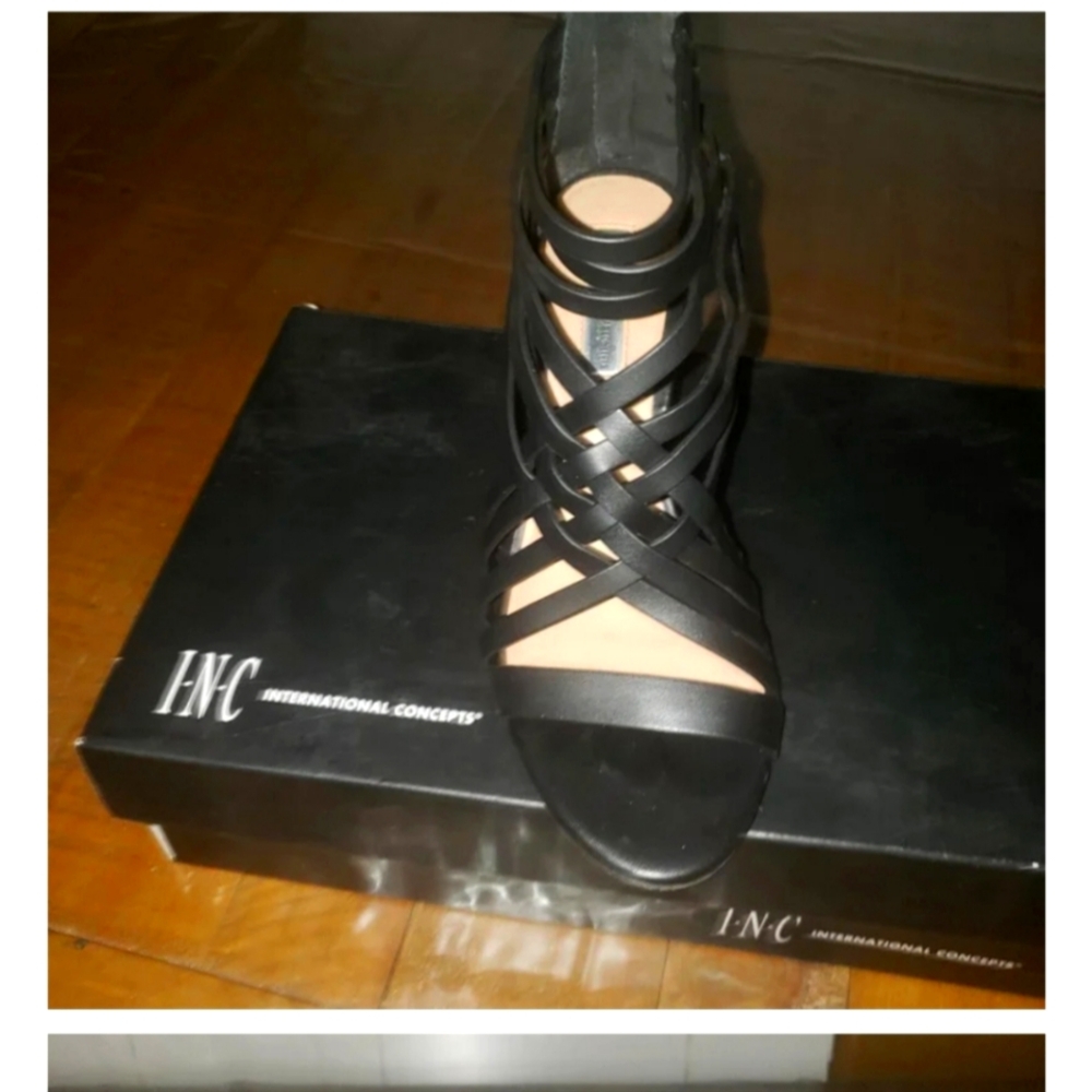 INC International Concepts Women's Black Strappy Sandals